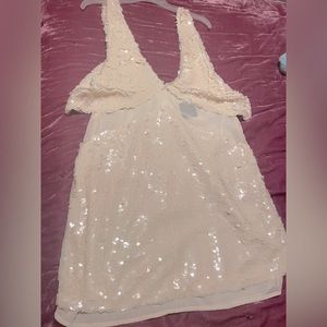 Cream NastyGal Sequin Mini Dress